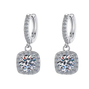 S925 Silver 1-Carat Moissanite Hoop Dangle Earrings