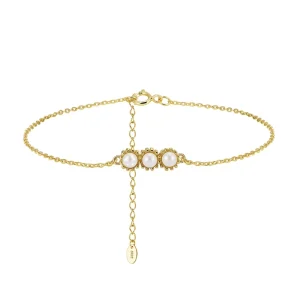 S925 Silver 14K Gold Plated Adjustable Movable Cultured Freshwater Pearl Bead Bracelet