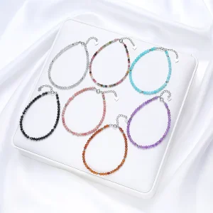 S925 Silver Buckle Natural Stone Amethyst Tourmaline Rainbow Crystal Bracelet for Women