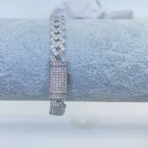 S925 Silver Claw Set Round Brilliant Cut Moissanite 10mm Wide Single Row Stone Hip Hop Cuban Link Chain Bracelet