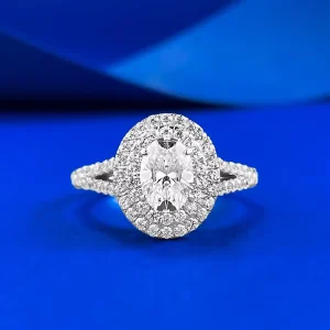 S925 Silver D Color 5 x 7mm Elliptical Double-Layered Moissanite Wedding Ring