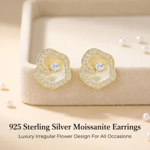 S925 Silver Inlaid Moissanite Flower-Shaped Women’s Earrings for Daily Wear