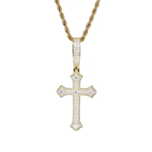 S925 Silver Moissanite Cross Pendant Charm Necklace