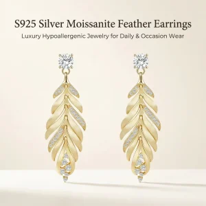 S925 Silver Moissanite Feather-Shaped Earrings