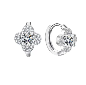 S925 Silver Moissanite Four-Leaf Flower Earrings with Full Diamond Design, for Women