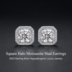S925 Silver Moissanite Stud Earrings Fully Paved