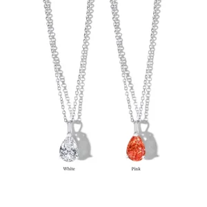 S925 Silver Pendant Necklace with Lab-Grown 2-Carat Pink Teardrop Diamond