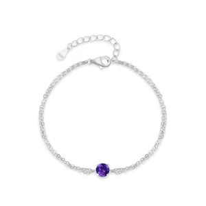 S925 Silver Red and Purple Zircon Single-Diamond Link Chain Bracelet