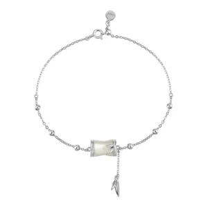 S925 Silver Rhodium 22k Gold Plated Beaded Link Chain Hetian Jade Bamboo Pendant Bracelets