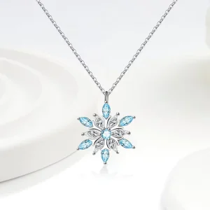 S925 Silver Snowflake Pendant Necklace with Zircon Clavicle Chain