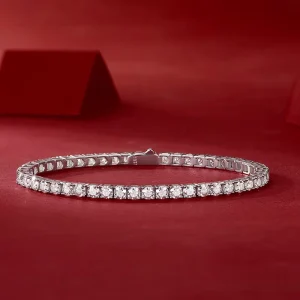 S925 Silver Tennis Bracelet Full Pave Setting 3mm Round Moissanite GRA Certified