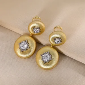 S925 Silver Zircon Sunflower Nebula Wire-Drawing Stud Earrings