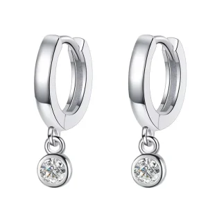 S925 Sterling Silver 0.1CT Moissanite Drop Hoop Earrings D Color VVS1 Bezel Set Huggie Earrings for Women