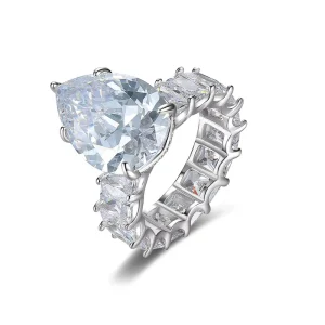 S925 Sterling Silver 18K Gold-Plated Waterdrop Pink Large Zircon Ring
