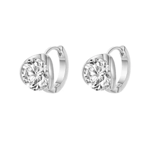 S925 Sterling Silver 2-Carat Round Moissanite Huggie Hoop Stud Earrings for Women
