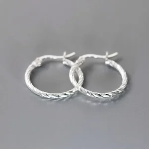 S925 Sterling Silver 20MM Twist Round Hoop Earrings for Women