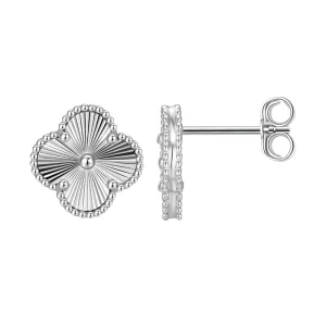 S925 Sterling Silver 9.5mm Four-Leaf Clover Natural Stone Stud Earrings