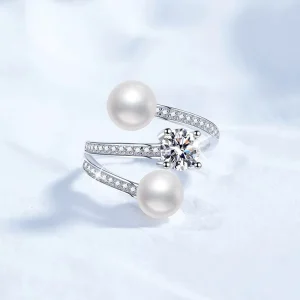 S925 Sterling Silver Adjustable Ring with Freshwater Pearl Elegant and Stylish Pearl Rings