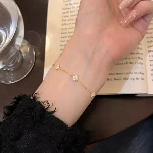 S925 Sterling Silver Chain Link Bracelet with Gold Plating and Zircon Charm