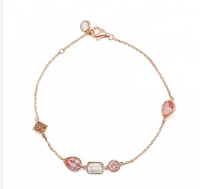 S925 Sterling Silver Chunky Rose Gold-Plated Cubic Zircon Birthstone Charm Adjustable Bracelet