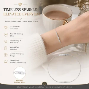 S925 Sterling Silver D Color VVS1 Moissanite Bracelet for Women