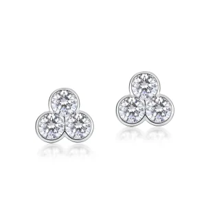 S925 Sterling Silver D Color VVS1 Moissanite Three Stone Cluster Bezel Set Stud Earrings for Women