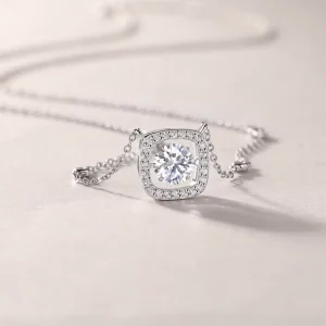 S925 Sterling Silver Diamond Square Moissanite Chain Necklace for Women
