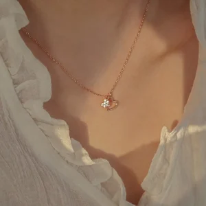 S925 Sterling Silver Heart Pendant Necklace, Champagne Gold, Teardrop Design