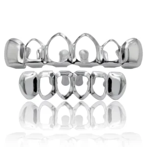 S925 Sterling Silver Hip Hop Top and Bottom Hollow Tooth Grillz for Unisex Jewelry
