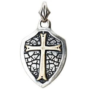 S925 Sterling Silver Shield Cross Punk Pendant for Men