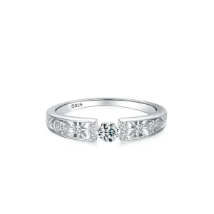 S925 Sterling Silver Single Star Hollow-Out Ring for Women