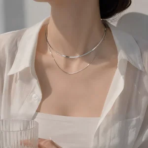 S925 Sterling Silver Snake Chain Stackable Choker Necklace for Women and Men