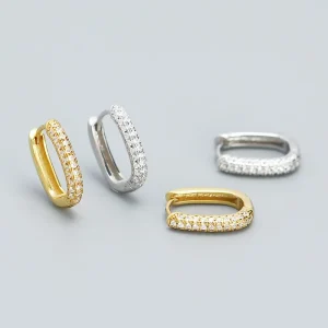 S925 Sterling Silver Zircon U-Shape Row Diamond Hoop Earrings