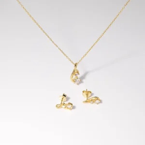 Women’s Engagement and Wedding S925 Sterling Silver 18K Gold-Plated Moissanite Chain Necklace and Earrings Jewelry Set