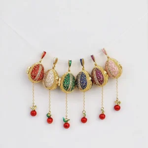 SHINNYGIFTS Vintage Handmade Enamel Craft Gold Plated Crystal Rhinestone Eggs Shape Necklace Earrings Elegant Lady Accessories