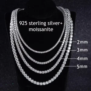SMON01 Hip Hop Moissanite 925 Sterling Silver Iced Out Tennis Chain Necklace 2mm 3mm 4mm