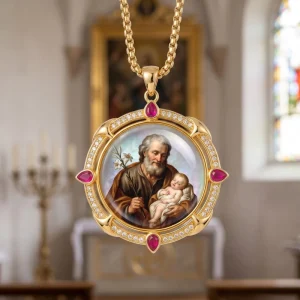 Saint Joseph Patron Worker Catholic Ornament Painted on Shell and Natural Stone