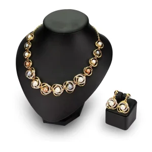 Saturn Halo Alloy Pearl Necklace Jewelry Set