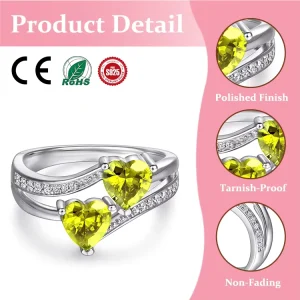 Seven-Color Heart-Shaped Zircon Pink Diamond S925 Silver Wedding Ring