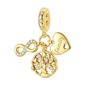 Silver 925 Gold Pendant Family Tree Charm with Zircon Custom Jewelry for Children
