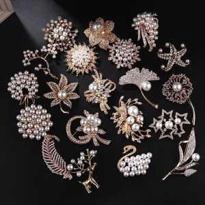 Silver Butterfly Brooch for Women with Zircon and Pearls