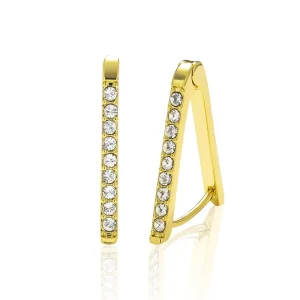 Silver Hoop Earrings Embellished with Crystals for Women
