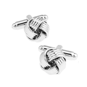 Silver Love Knot Cufflinks and Tie Clips for Men’s Suit, Shirt, Wedding Tuxedo