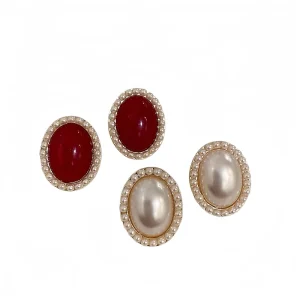 Silver Needle Crystal Diamond Resin Oval Earrings
