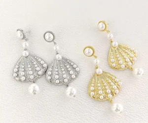 Silver Needle Pearl and Shell Tassel Earrings