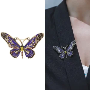 Silver-Plated Crystal Butterfly Brooch Jewelry Set