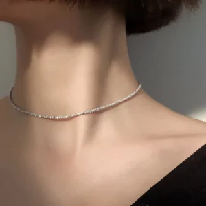 Silver Sparkling Clavicle Chain Choker Necklace for Women