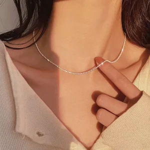 Silver-Tone Sparkling Clavicle Chain Choker Necklace for Women