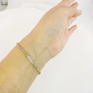 Silver and Gold 24K Cuban Monaco Link Bracelet with 4mm Leaf Stone