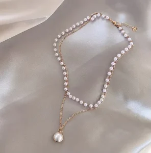 Simple Chain Beaded Multi-Layer Charm Pendant Necklace